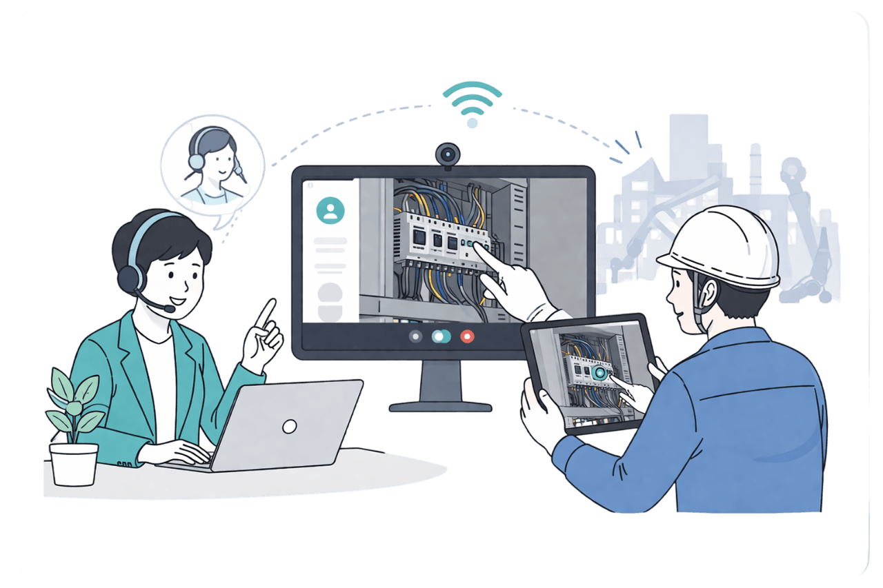 リモートで先輩から視覚的な指示。協力業者への回答もその場で迅速に